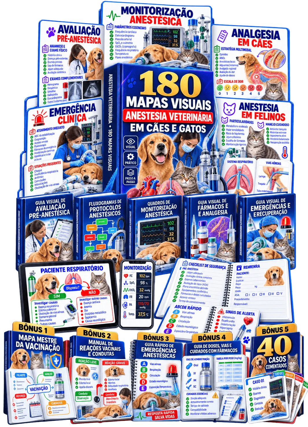 Tudo que você recebe — Kit 180 Mapas Visuais de Vacinação, Sedação e Anestesia de Cães e Gatos